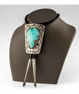 Argento Sterling Trapezoidale Placca Turchese Bolo Cravatta Con Intrecci... - $15,239.96 MXN