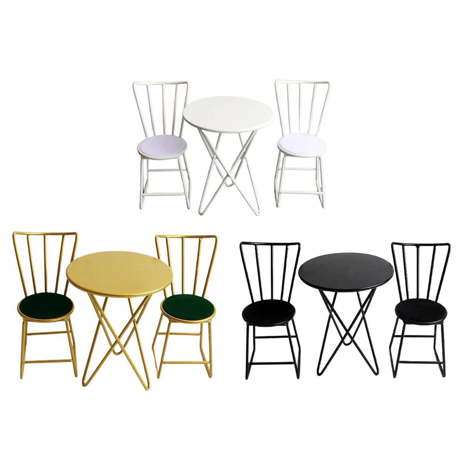 1/6 Dollhouse Metal Round Table and Chair Set for Mini Dinning Room Decor - £27.41 GBP+