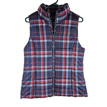 Tommy Hilfiger Womens Blue Red Plaid Designer Puffer Vest Size Small - $29.99