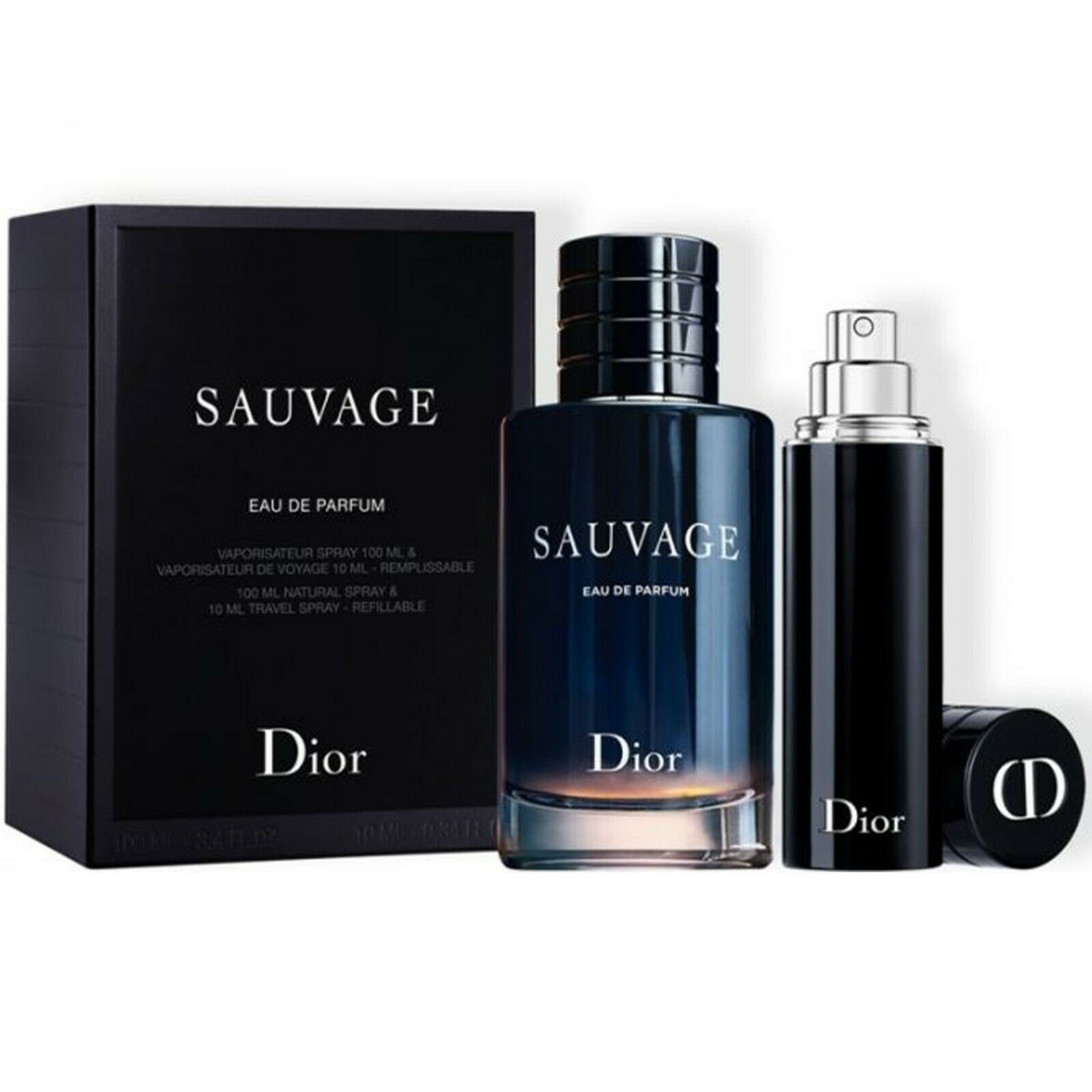 Primary image for Christian Dior Sauvage Cologne 3.4 Oz Eau De Parfum Spray 2 Pcs Gift Set 