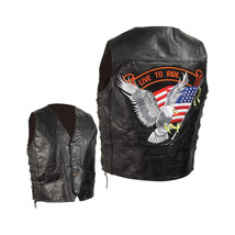 Genuine Leather Biker Vest Hand-Sewn Pebble Grain LIVE TO RIDE Eagle patch - £35.42 GBP+