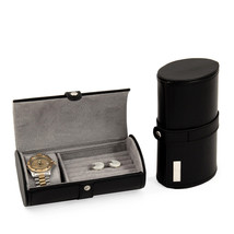 Bey Berk Black Leather Watch &amp; Cufflink Travel Case with Snap Closure - $71.95
