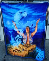 Indian Brave Spirit Of The Eagle Fire Sky Blanket Throw Sherpa Back 50 X 60 - £32.20 GBP