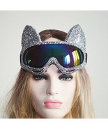 Burning Man Holographic Rhinestone Silver Cat Goggle Festival Costume He... - $88.00+