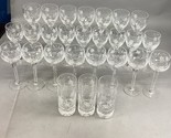 27 Glass Champagne, Red &amp; White Wine Glasses &amp; Water Glasses w/ Frosted ... - $49.50