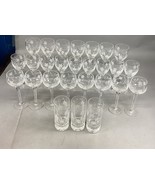27 Glass Champagne, Red &amp; White Wine Glasses &amp; Water Glasses w/ Frosted ... - $49.50