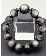 Protection Energy Silver Obsidian Big Bead Bracelet 16mm | High Frequenc... - $1,549.43 MXN