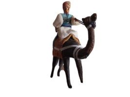 Vintage Ethnic Figure Doll Man On Leather Camel Rider Folk Art ~9&quot; Turban - £11.46 GBP