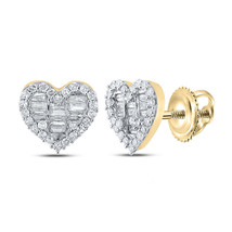 14kt Yellow Gold Womens Baguette Diamond Heart Earrings 3/8 Cttw - £448.46 GBP