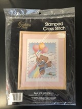 Golden Bee Bear &amp; Balloons Stamped Cross Stitch Clouds House Rainbow 12 x 16 NIP - £11.66 GBP