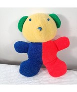 Vintage Eden Teddy Bear Plush Baby Rattle Toy Primary Colorblock Terry c... - $28.72 CAD