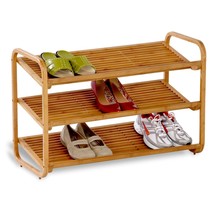 3-Tier Bamboo Shoe Rack Shelf  - Holds 9-12 Pairs of Shoes - £88.85 GBP