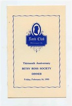Ross Club Betsy Ross Society Dinner Menu Williamsport Pennsylvania 1995 - £37.98 GBP