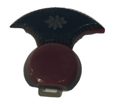 Multicolor Cherry Red and Black Etched Novelty Bakelite Coat Clasp 2&quot; - £42.81 GBP