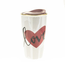 Starbucks Valentine Day Red Heart Love Ceramic Traveler Tumbler Mug 12oz - £38.08 GBP