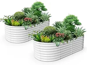A ANLEOLIFE 2 Set 8X4X2 ft Galvanized Raised Garden Bed Kit Oval 0402 white - $753.01 CAD