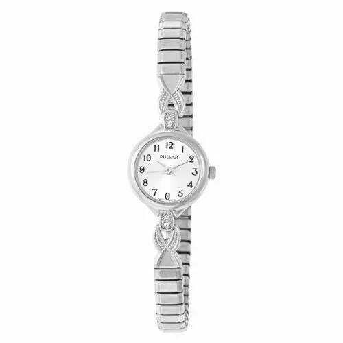 Pulsar PPH549 Women&#39;s Silver Crystal Accented Expansion Stainless Steel ... - $45.00