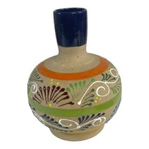 Vintage Terra Cotta Pottery Hand Painted Made in Mexico Water Jug Vase Vessel 9&quot; - £37.36 GBP