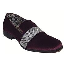 Men Formal shoes After midnight Velvet silver Crystal Slip on 6715 Burgundy new. image 3