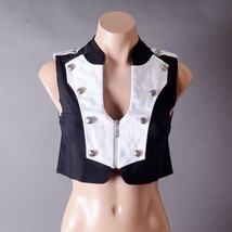 Black White Military Steampunk Goth Punk Colorblock Zip Up Crop Top Vest... - $27.41 CAD
