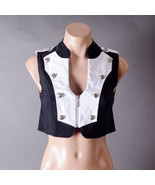 Black White Military Steampunk Goth Punk Colorblock Zip Up Crop Top Vest... - $27.41 CAD