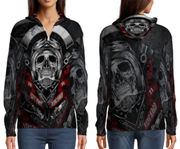 Dark Skull Bikers Womens Graphic Zipper Hooded Hoodie - £27.36 GBP+