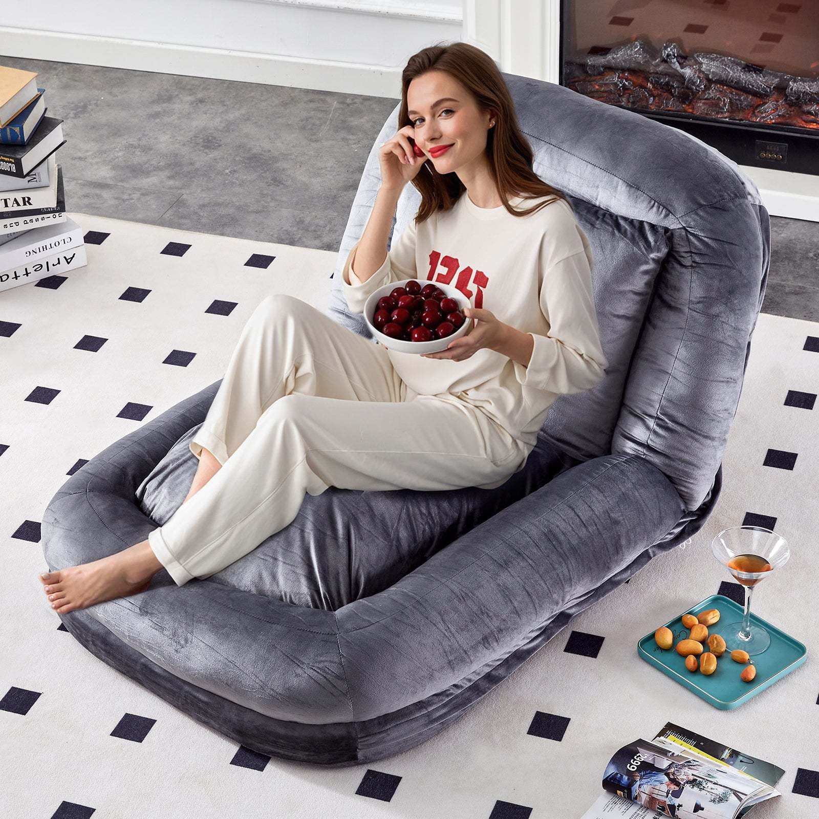 Gray Flannelette Folding Sofa Chair: Gaming, Relaxation, Adjustable Item image 4