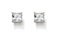 Princess Cut Cz Stud Gp Earrings 18K Gold Sterling Silver - £70.78 GBP