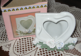 Porcelain Photo Frame-Heart-3 D Roses and Leaves- Original Box-China - $10.00