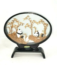 Vintage Oriental Carved Cork Diorama In Glass Case Panda Collectible Art 8 x8.5&quot; - $29.99