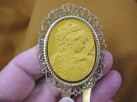 (CHM26-7) Feminine lady with bird yellow cameo brass hair pin pick stick... - $25.19