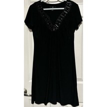 Ronni Nicole Women&#39;s Black Short Sleeve Embellished V-Neck Neckline Dres... - $16.83