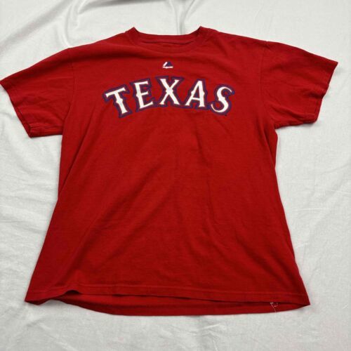 Majestic Men T-Shirt Red MLB Texas Ranger Prince Fielder Embroidered Crew Neck M - £10.28 GBP