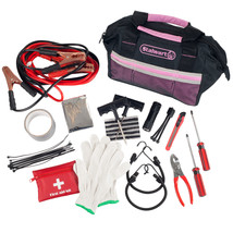 Pink Emergency Roadside Kit Jumper Cables Blanket Tools Trunk Car Safety - £54.81 GBP