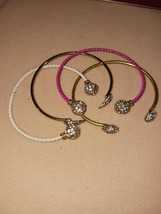 Set of 4 Cuff Design Bracelets White Silver Pink Gold Rhinestone Premier... - £6.04 GBP