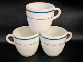 Lot De 3 PYREX Cafétéria Mess Hall 723 Lait Verre Teal Bleu Rayure Bande... - $25.94
