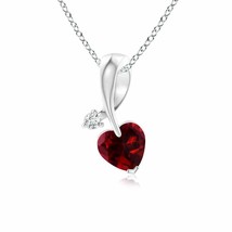 Authenticity Guarantee 
Heart-Shaped Garnet Ribbon Pendant with Diamond in 14... - £382.66 GBP