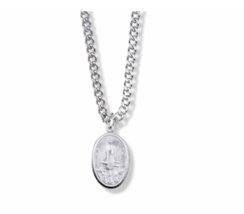 Pewter Oval Our Lady Fatima Medal Necklace And Chain - $39.99
