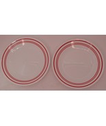 2 Vintage Corelle White Red Stripes 6 3/4&quot; Salad Dessert Plates Made in USA - $25.77 CAD