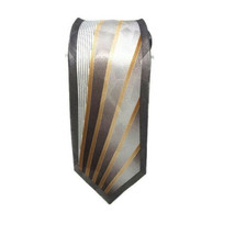 Fratello Handmade Shiny Geometric/Striped Taupe/Cream/Copper Tie 57&quot; - £6.95 GBP