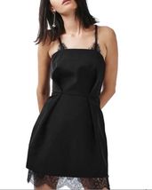 NWT Topshop Black Lace Trim Mini Dress Size 6 Chain Strap Cross Back LBD - $64.35