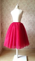 Red Fluffy Tulle Tutu Midi Skirt Women Custom Plus Size Tulle Skirt Outfit image 3