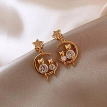 2 Ct Natural Moissanite Pretty Cat Drop &amp; Dangle Earrings 14K Yellow Gold Plated - £177.51 GBP