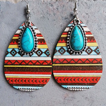 Artificial Turquoise Geometric Teardrop Earrings - £6.59 GBP