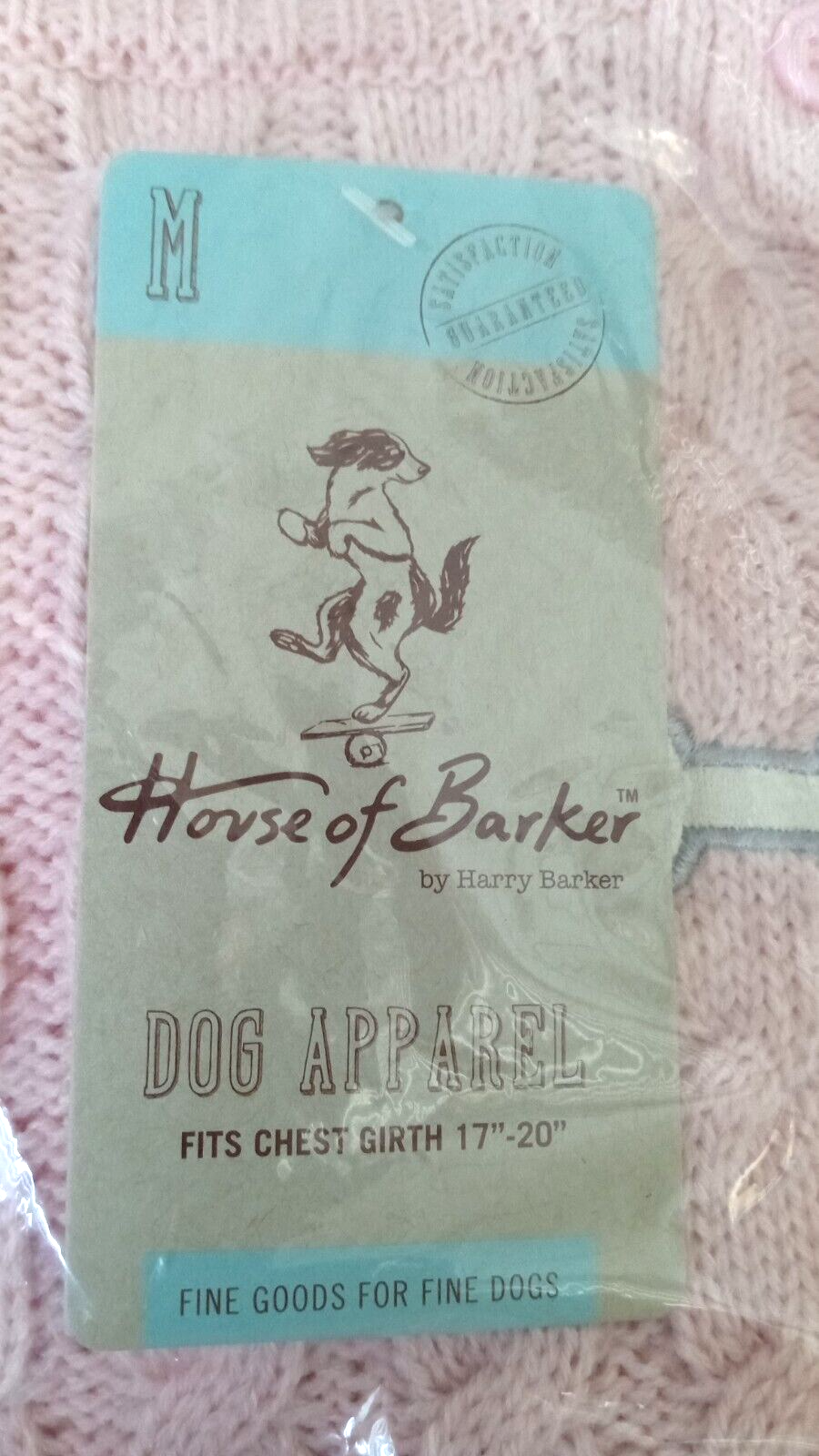 House of Barker Cable Knit/Bone, Dog Sweater -Pink (M / 17"-20" Chest Girth) NEW Item image 7