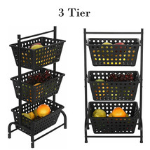 3-Tier Metal Rolling Cart On Wheels W/Baskets For Kitchen Bathroom Closet Black - £48.75 GBP