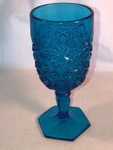 Teal Daisy And Button 6.75 Inch Goblet Depression Glass - $19.99