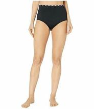 Kate Spade New York Contrast Scalloped High-Waist Bikini Bottom-S/Black - £35.58 GBP