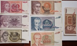 Banknotes of the Yugoslav dinar: 10, 50 100 500 1000 5000 10000 - £3.93 GBP