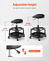Rolling Shop Stool Adjustable Height Garage Seat With Casters 300 Lbs - $99.46